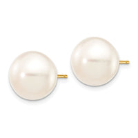 14k 11-12mm White Button Freshwater Cultured Pearl Stud Post Earrings-X110BW