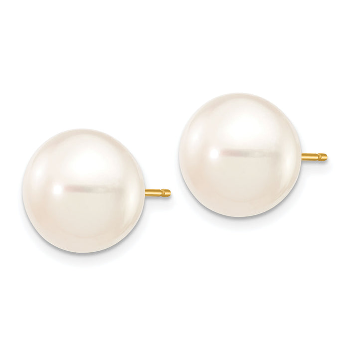 14k 11-12mm White Button Freshwater Cultured Pearl Stud Post Earrings-X110BW