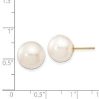 14k 11-12mm White Button Freshwater Cultured Pearl Stud Post Earrings-X110BW