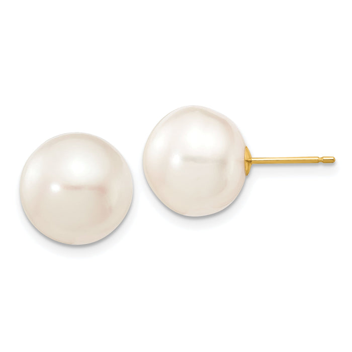 14k 11-12mm White Button Freshwater Cultured Pearl Stud Post Earrings-X110BW