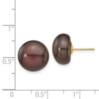 14k 12-13mm Black Button FW Cultured Pearl Stud Post Earrings-X120BB
