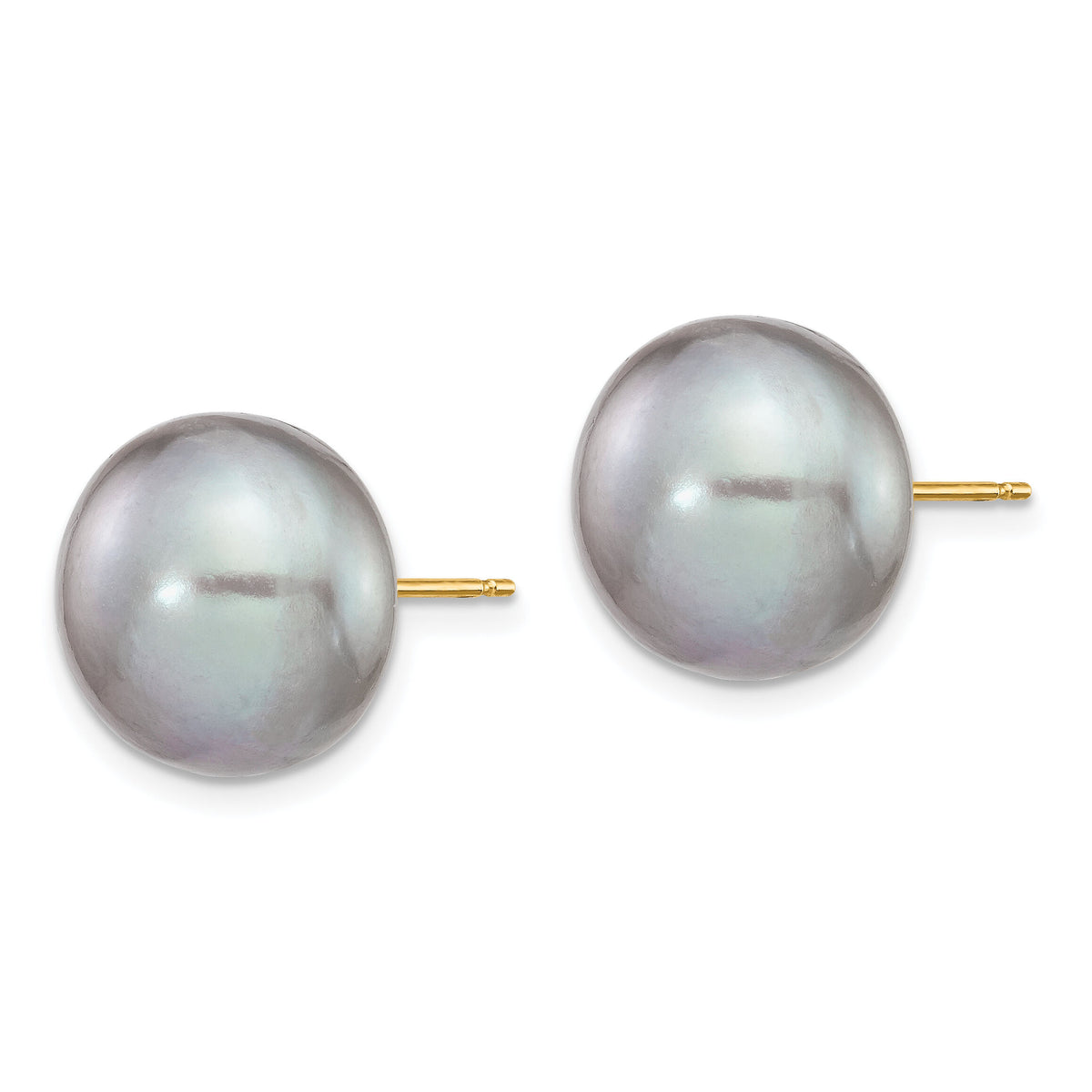 14k 12-13mm Grey Button FW Cultured Pearl Stud Post Earrings-X120BG