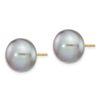 14k 12-13mm Grey Button FW Cultured Pearl Stud Post Earrings-X120BG