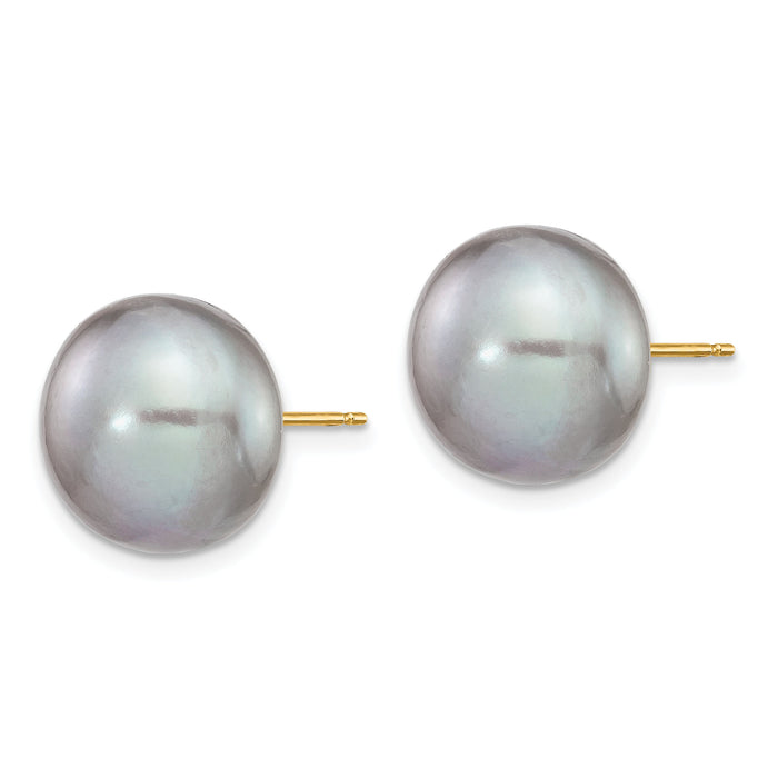 14k 12-13mm Grey Button FW Cultured Pearl Stud Post Earrings-X120BG
