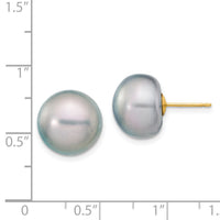 14k 12-13mm Grey Button FW Cultured Pearl Stud Post Earrings-X120BG
