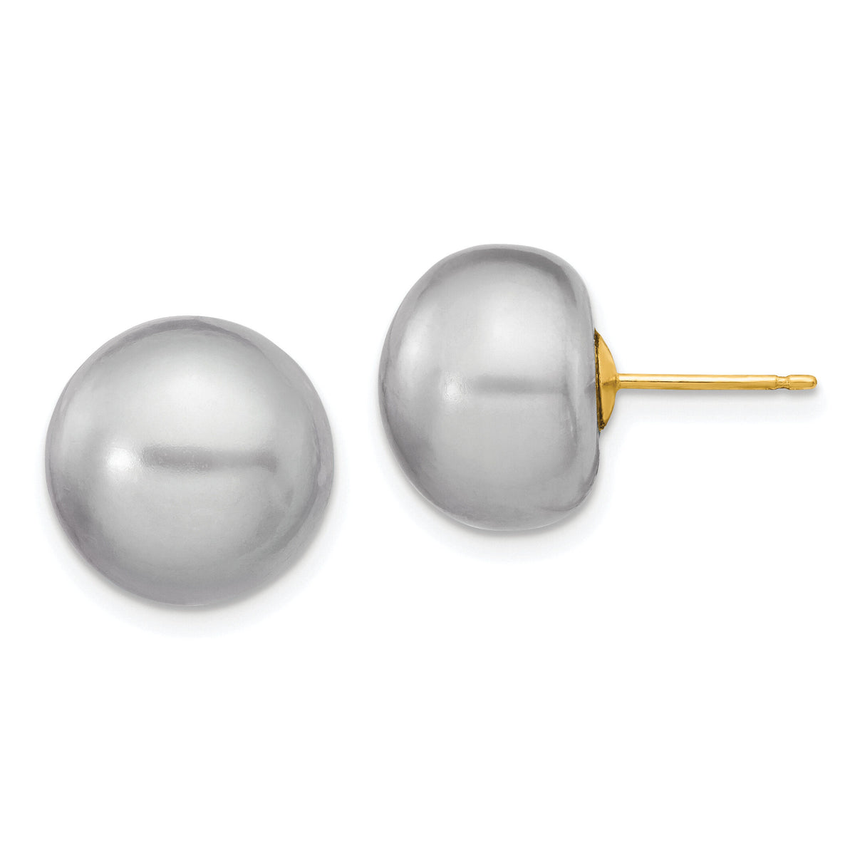 14k 12-13mm Grey Button FW Cultured Pearl Stud Post Earrings-X120BG