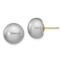 14k 12-13mm Grey Button FW Cultured Pearl Stud Post Earrings-X120BG