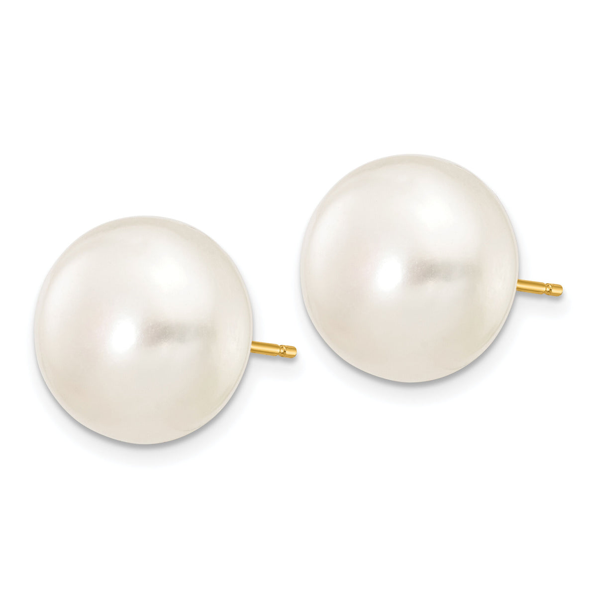 14k 12-13mm White Button Freshwater Cultured Pearl Stud Post Earrings-X120BW
