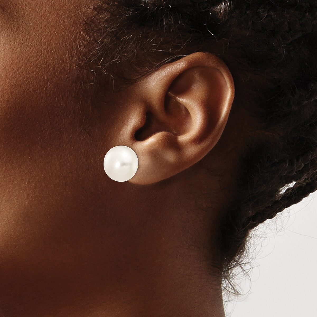 14k 12-13mm White Button Freshwater Cultured Pearl Stud Post Earrings-X120BW
