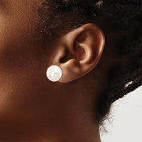 14k 12-13mm White Button Freshwater Cultured Pearl Stud Post Earrings-X120BW