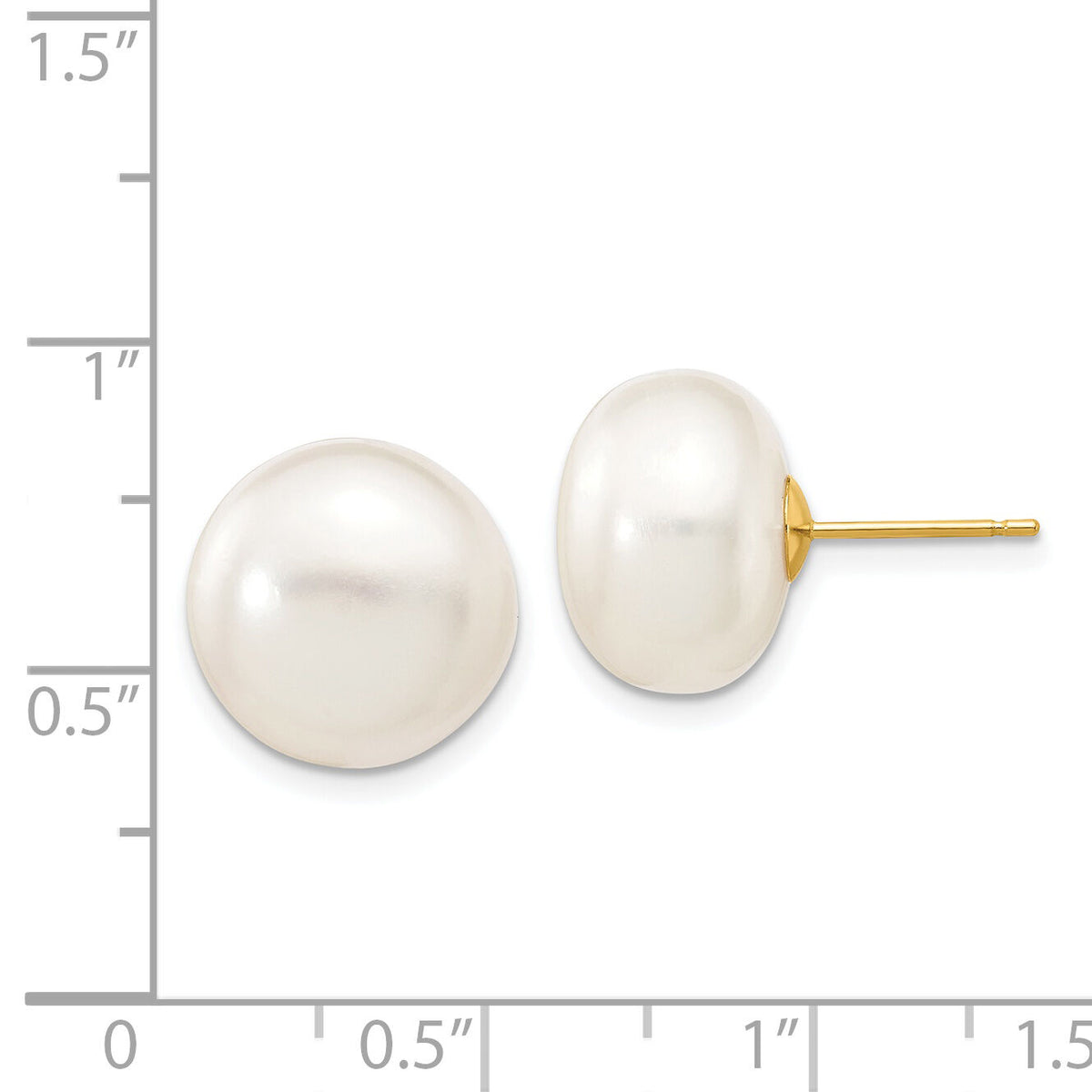 14k 12-13mm White Button Freshwater Cultured Pearl Stud Post Earrings-X120BW