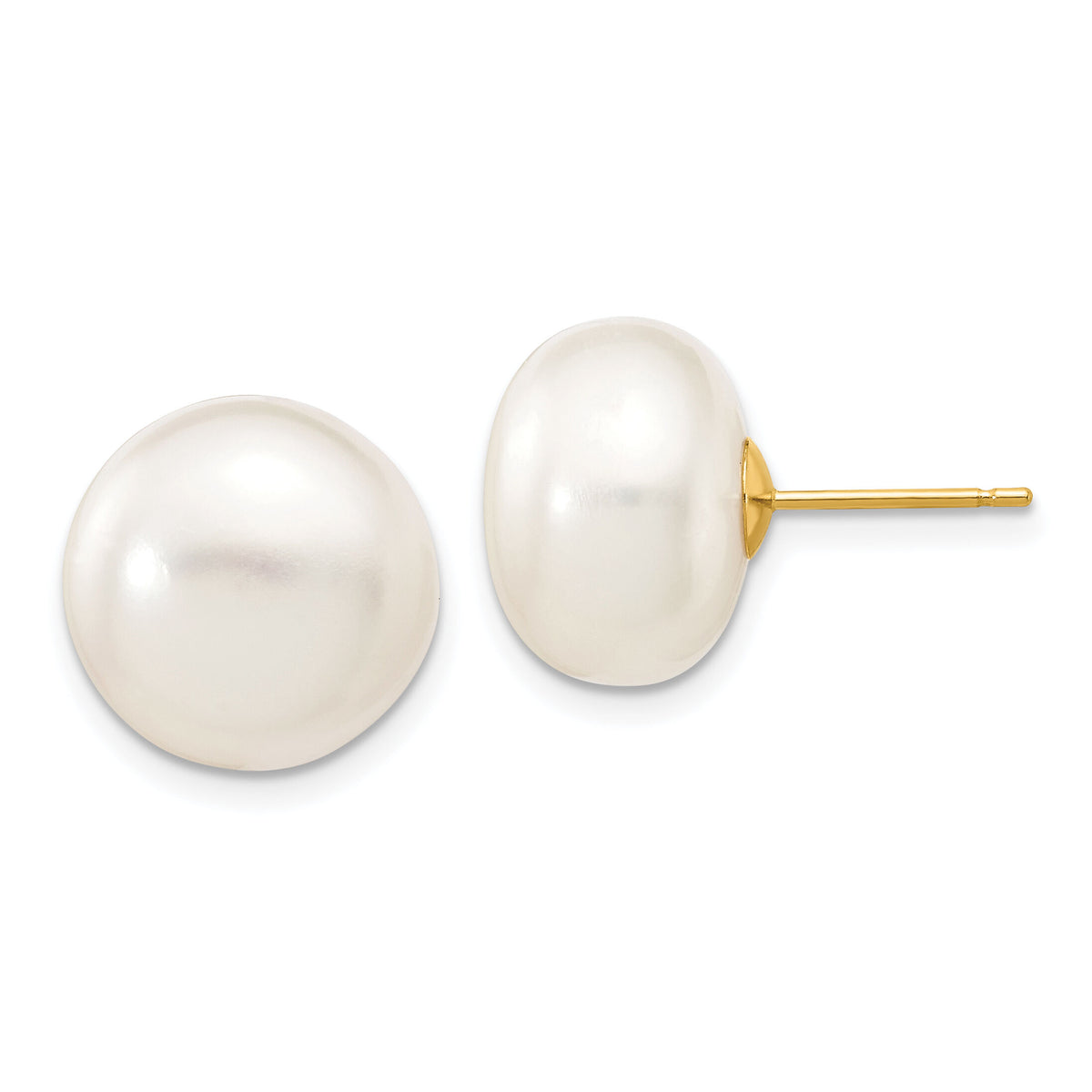 14k 12-13mm White Button Freshwater Cultured Pearl Stud Post Earrings-X120BW