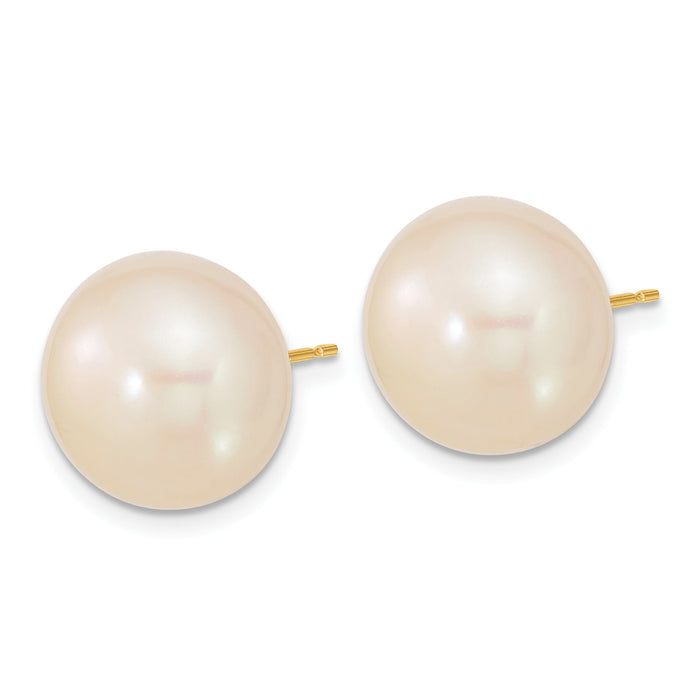 14k 13-14mm White Button Freshwater Cultured Pearl Post Earrings-X130BW