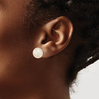 14k 13-14mm White Button Freshwater Cultured Pearl Post Earrings-X130BW