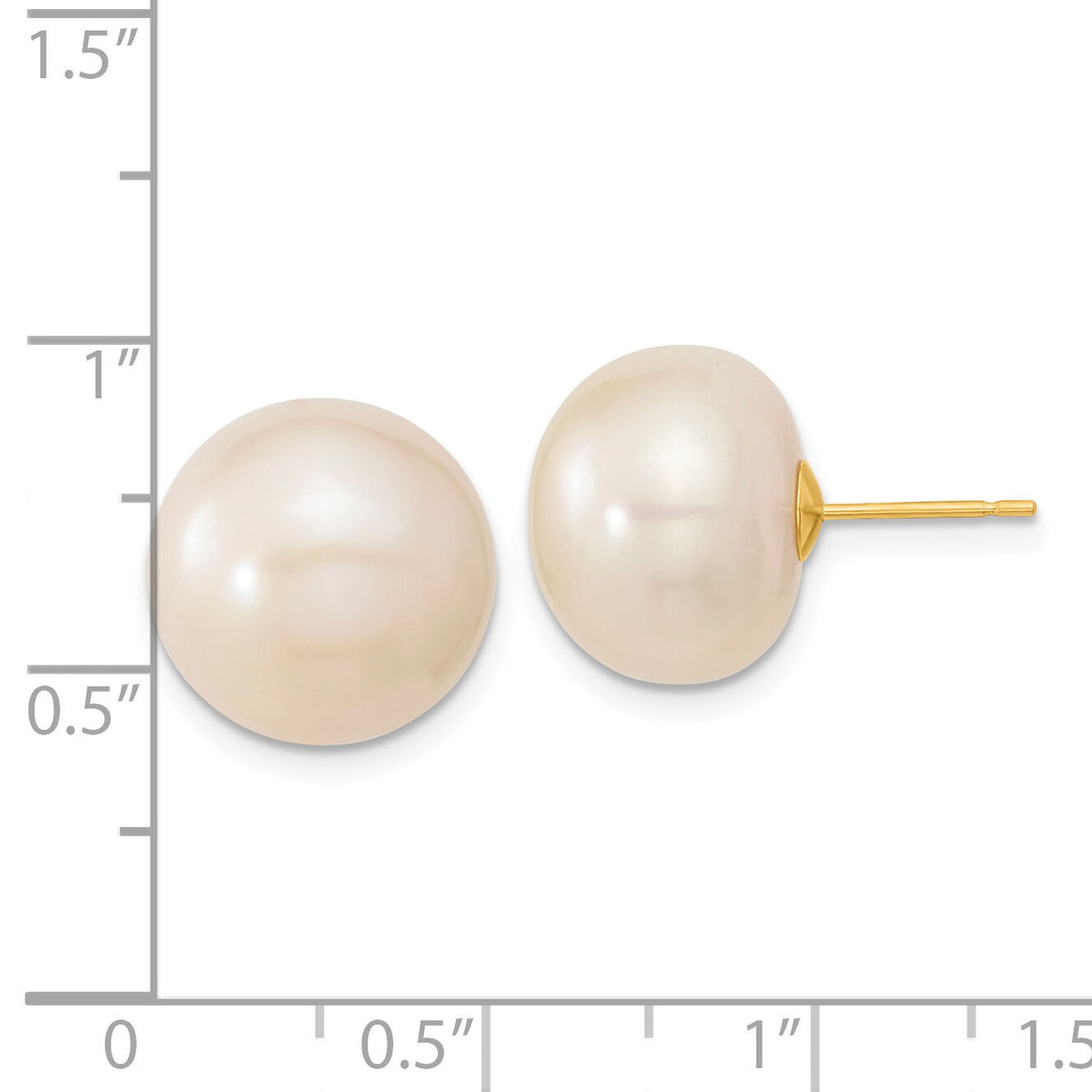 14k 13-14mm White Button Freshwater Cultured Pearl Post Earrings-X130BW