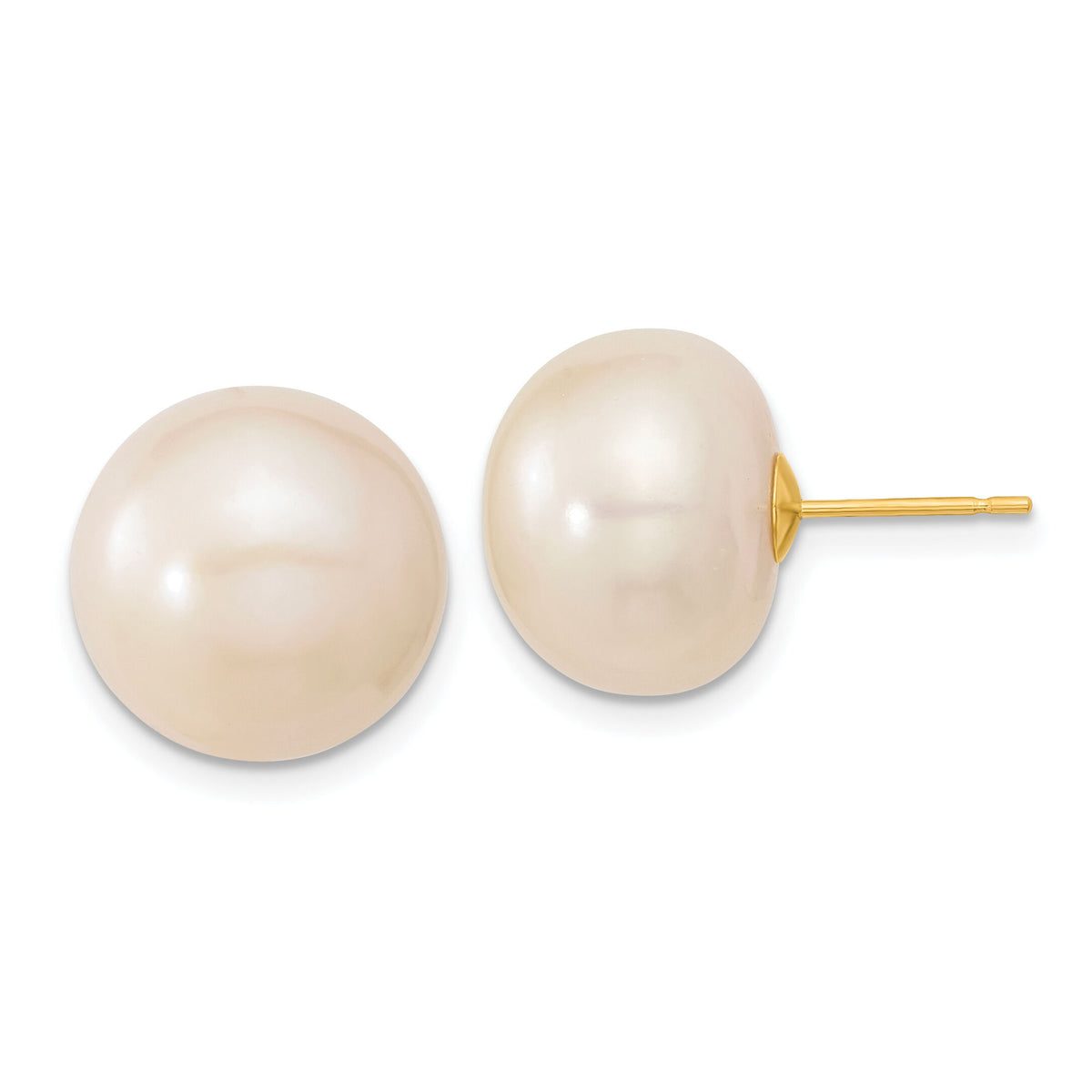 14k 13-14mm White Button Freshwater Cultured Pearl Post Earrings-X130BW