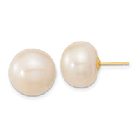 14k 13-14mm White Button Freshwater Cultured Pearl Post Earrings-X130BW