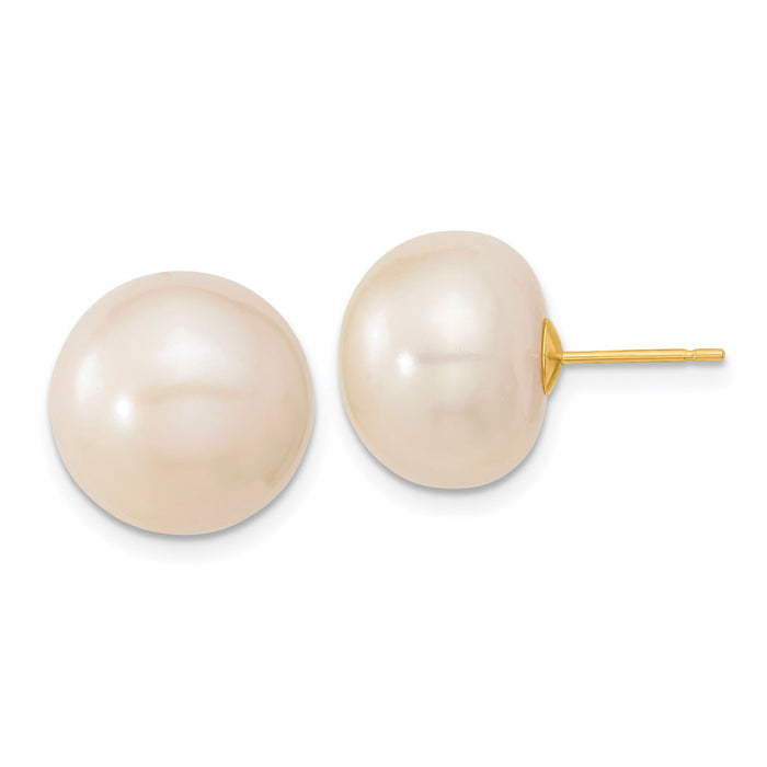 14k 13-14mm White Button Freshwater Cultured Pearl Post Earrings-X130BW