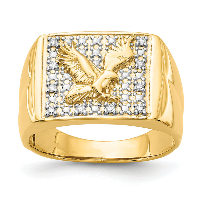 14k & Rhodium Men's .10ct Diamond Eagle Ring-X19