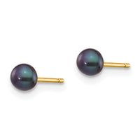14k 3-4mm Black Button FW Cultured Pearl Stud Post Earrings-X30BB