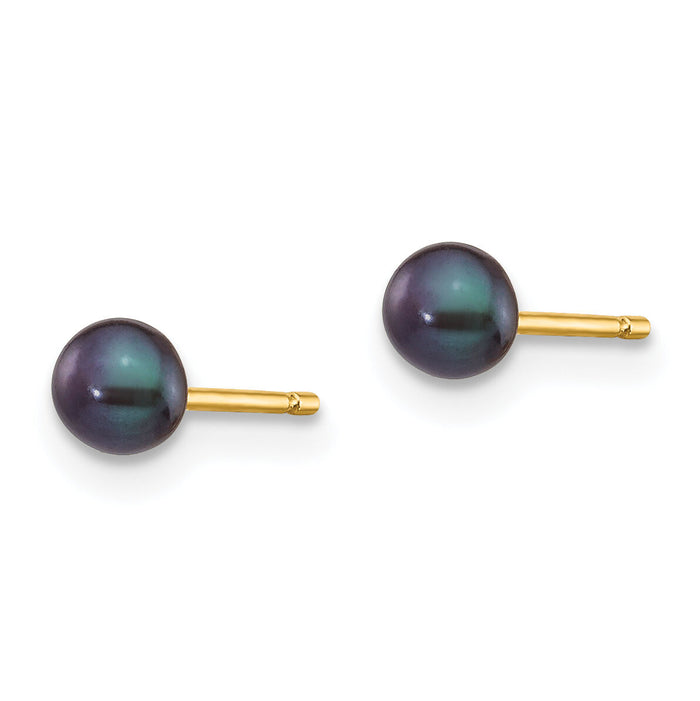 14k 3-4mm Black Button FW Cultured Pearl Stud Post Earrings-X30BB