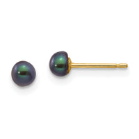 14k 3-4mm Black Button FW Cultured Pearl Stud Post Earrings-X30BB