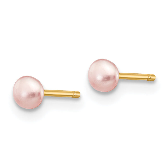 14k 3-4mm Pink Button FW Cultured Pearl Stud Post Earrings-X30BPI
