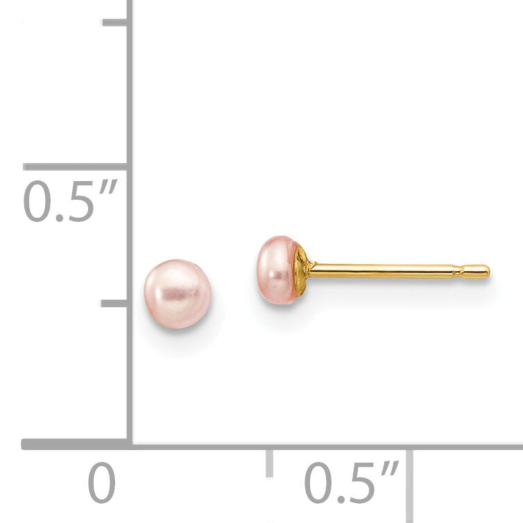14k 3-4mm Pink Button FW Cultured Pearl Stud Post Earrings-X30BPI