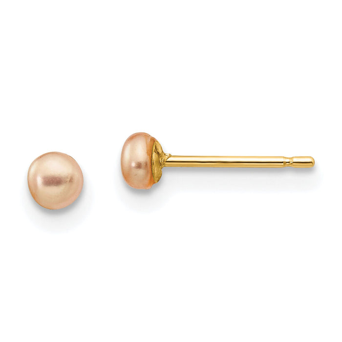 14k 3-4mm Pink Button FW Cultured Pearl Stud Post Earrings-X30BPI