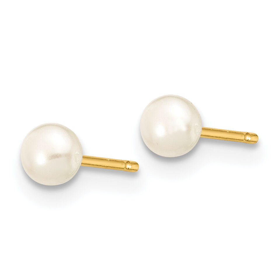 14k 3-4mm White Button Freshwater Cultured Pearl Stud Post Earrings-X30BW