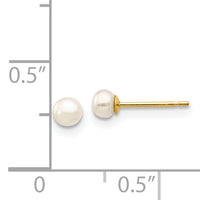 14k 3-4mm White Button Freshwater Cultured Pearl Stud Post Earrings-X30BW