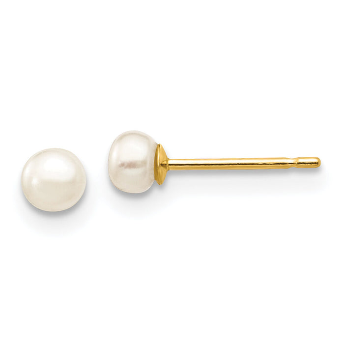 14k 3-4mm White Button Freshwater Cultured Pearl Stud Post Earrings-X30BW