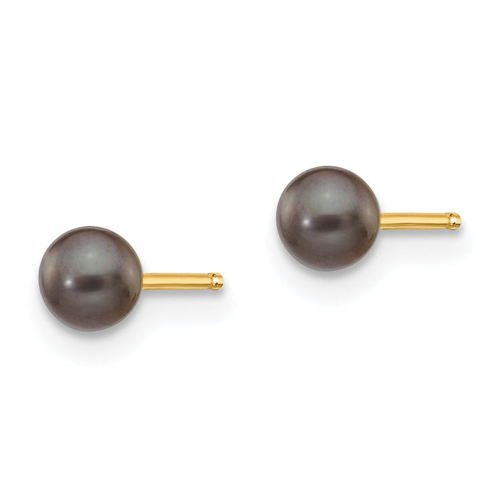 14k 3-4mm Black Round Freshwater Cultured Pearl Stud Post Earrings-X30PB