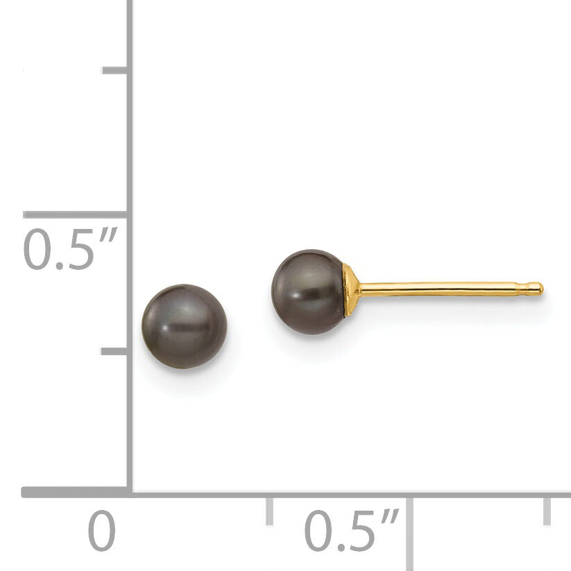 14k 3-4mm Black Round Freshwater Cultured Pearl Stud Post Earrings-X30PB
