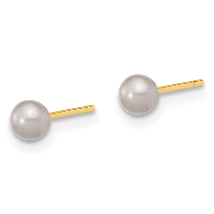 14K 3-4mm Round Grey Freshwater Cultured Pearl Post Earrings-X30PG