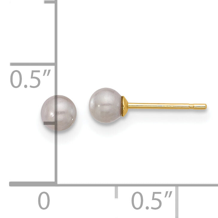 14K 3-4mm Round Grey Freshwater Cultured Pearl Post Earrings-X30PG