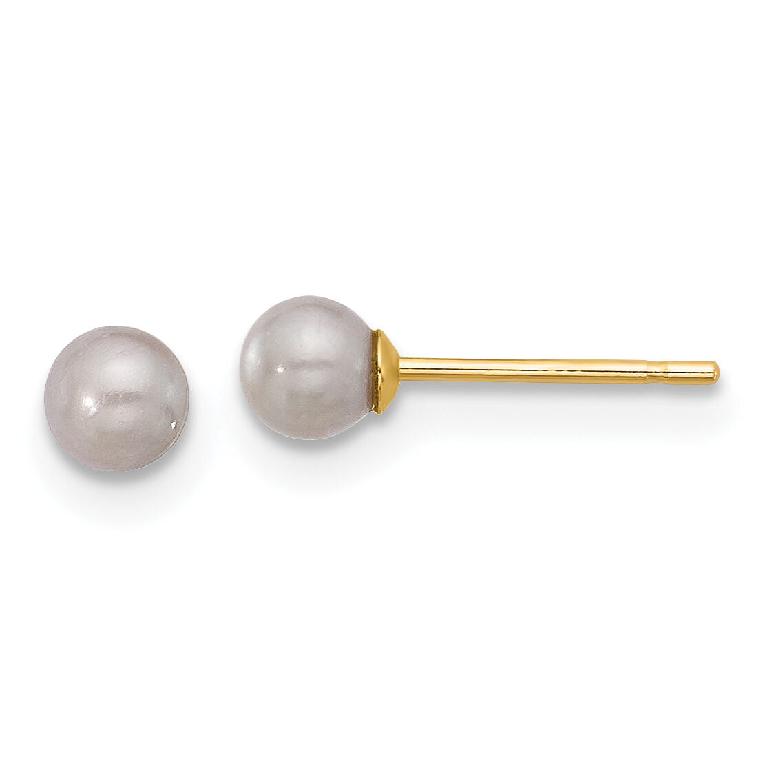 14K 3-4mm Round Grey Freshwater Cultured Pearl Post Earrings-X30PG