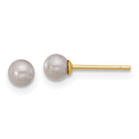 14K 3-4mm Round Grey Freshwater Cultured Pearl Post Earrings-X30PG