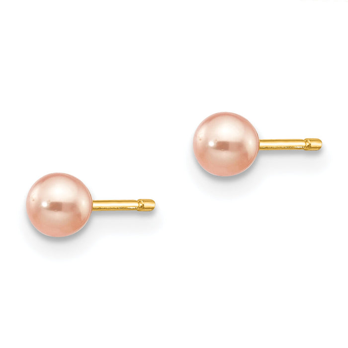 14k 3-4mm Pink Round Freshwater Cultured Pearl Stud Post Earrings-X30PPI