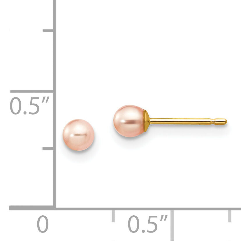 14k 3-4mm Pink Round Freshwater Cultured Pearl Stud Post Earrings-X30PPI