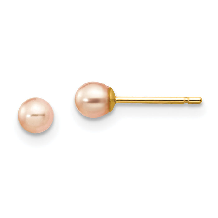 14k 3-4mm Pink Round Freshwater Cultured Pearl Stud Post Earrings-X30PPI