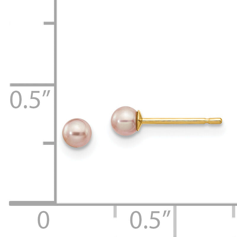 14k 3-4mm Purple Round Freshwater Cultured Pearl Stud Post Earrings-X30PPU