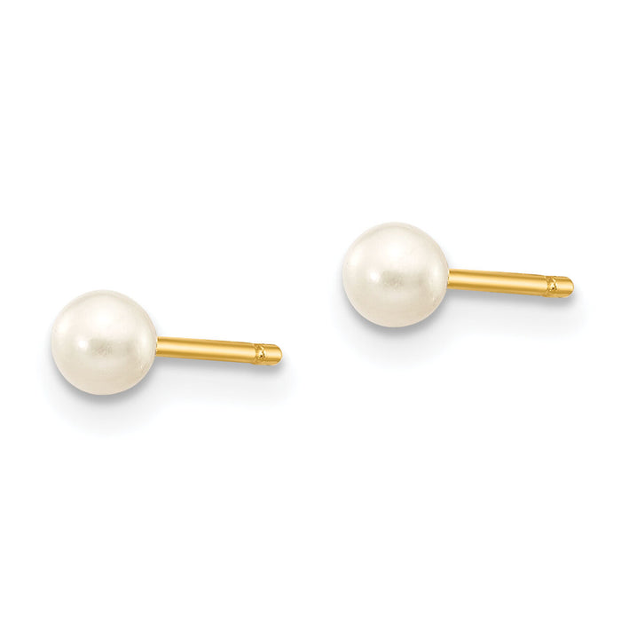 14k 3-4mm White Round Freshwater Cultured Pearl Stud Post Earrings-X30PW