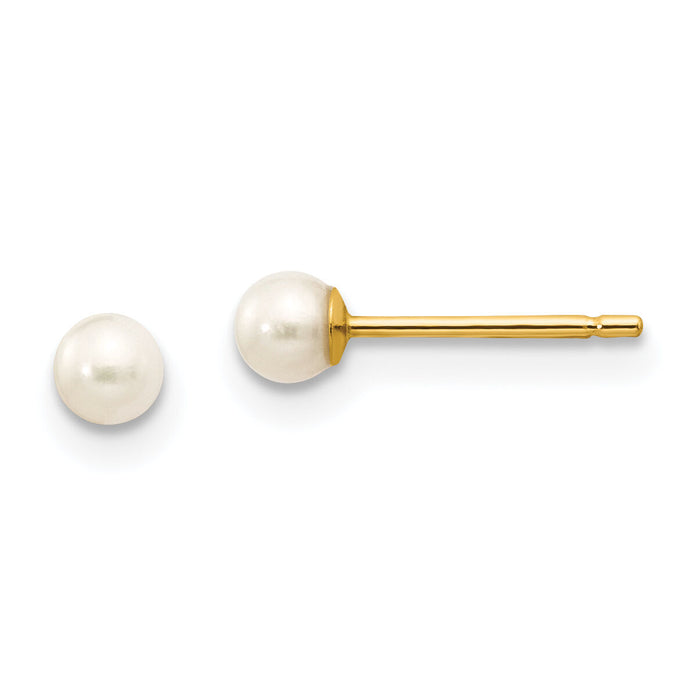 14k 3-4mm White Round Freshwater Cultured Pearl Stud Post Earrings-X30PW