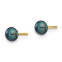 14k 4-5mm Black Button FW Cultured Pearl Stud Post Earrings-X40BB