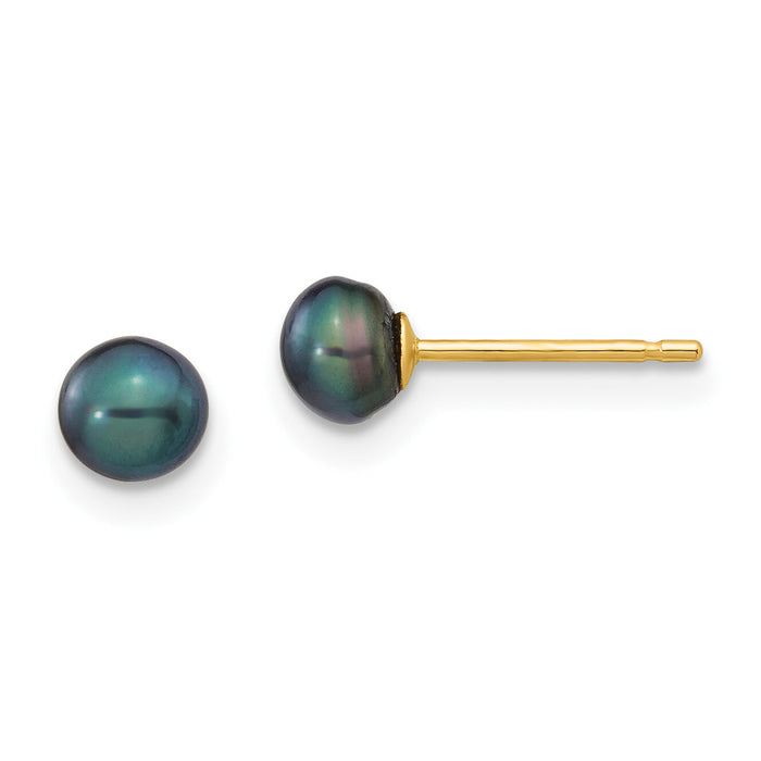 14k 4-5mm Black Button FW Cultured Pearl Stud Post Earrings-X40BB