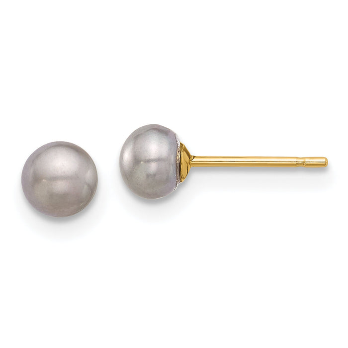 14K 4-5mm Grey Button FWC Pearl Stud Post Earrings-X40BG