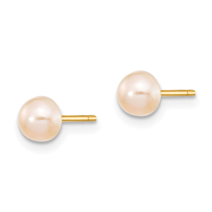 14K 4-5mm Pink FW Cultured Button Pearl Stud Post Earrings-X40BPI