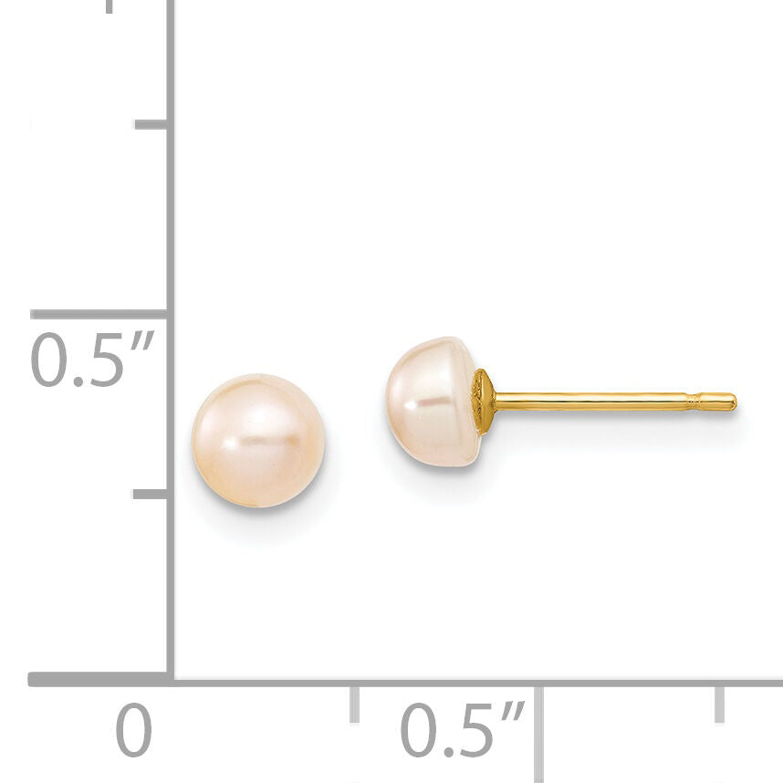 14K 4-5mm Pink FW Cultured Button Pearl Stud Post Earrings-X40BPI