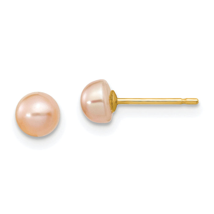 14K 4-5mm Pink FW Cultured Button Pearl Stud Post Earrings-X40BPI
